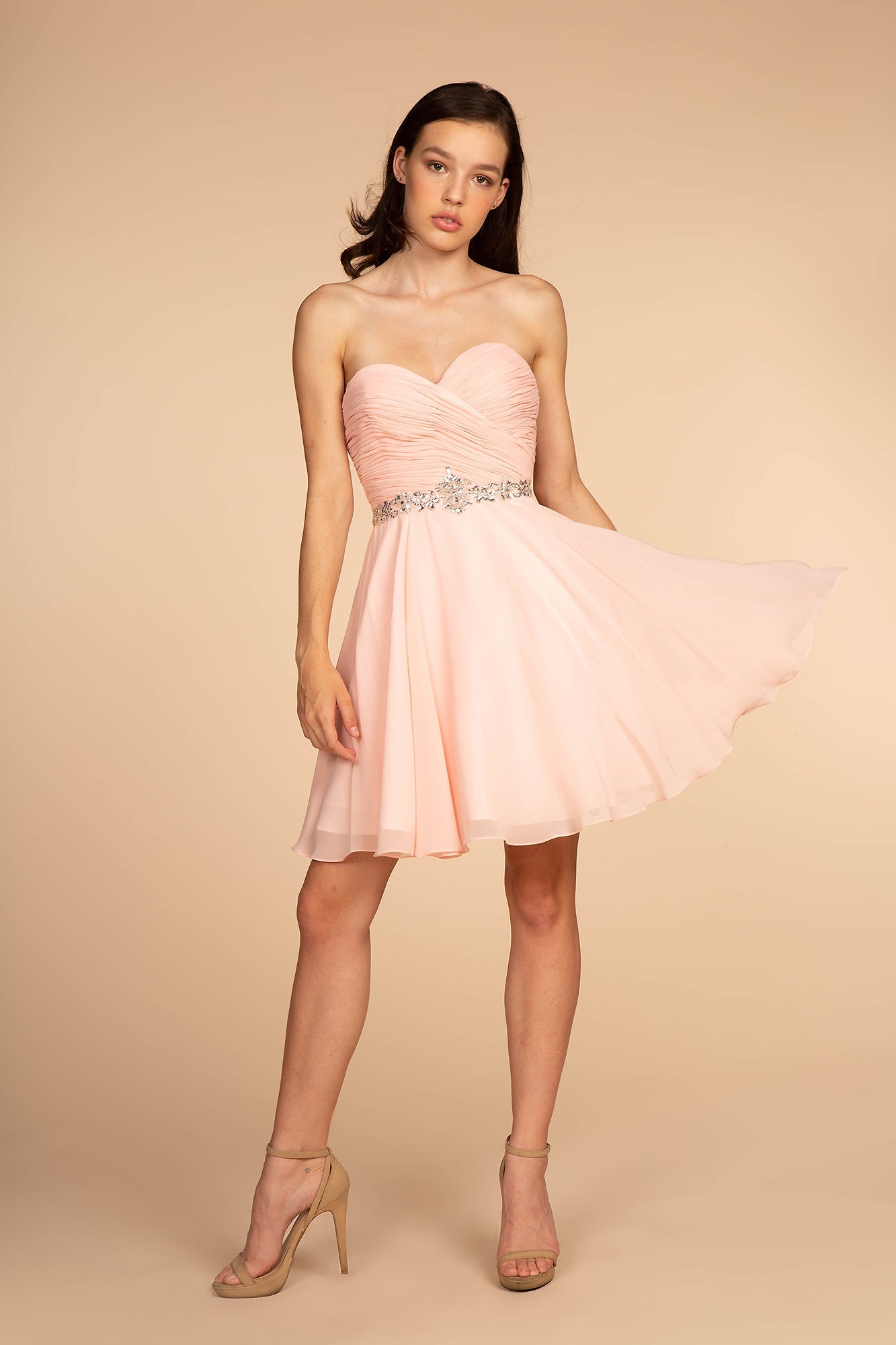 Ruched Strapless Sweetheart Chiffon Short Homecoming Dress GLGS1637-0